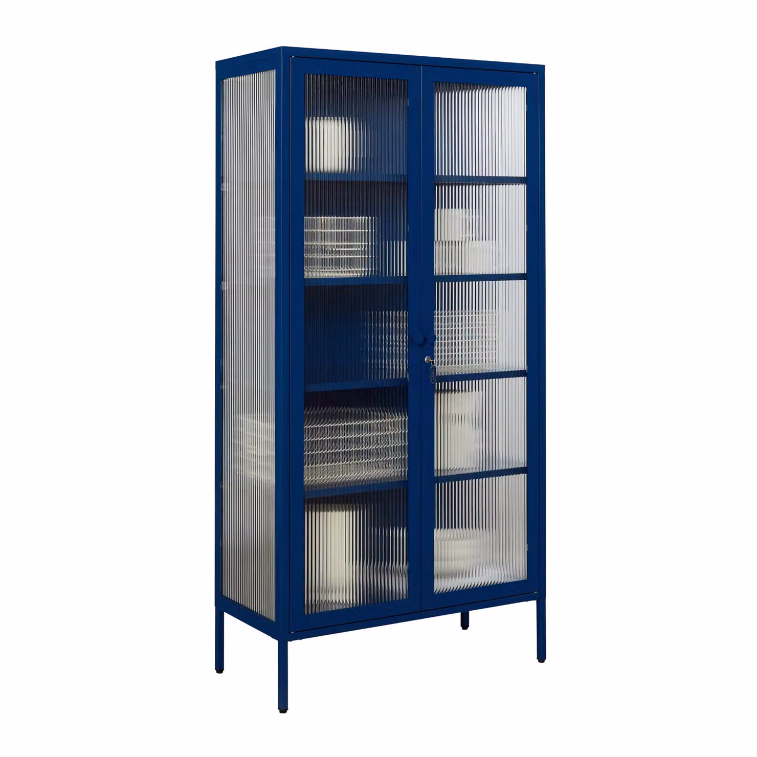 Mustard Made The Collector Navy Blue Modern Freestanding Display Cabinet with Glass Doors, Integrated Lighting and Adjustable Shelves, H 170 x W 85 x D 40 cm – 3