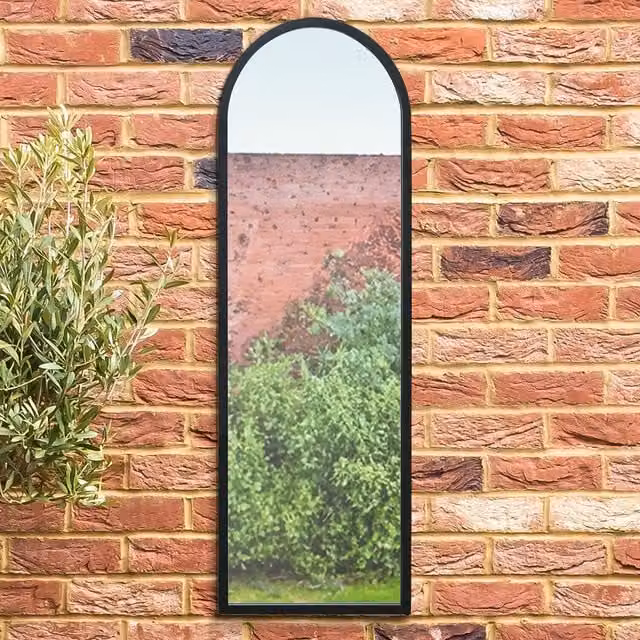 MirrorOutlet Arcus Modern Arched Outdoor Garden Wall Mirror in Black, Width: 120 cm