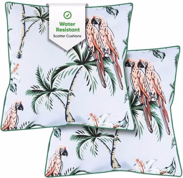 Gardenwize Pack of 2 Pink Parrot Outdoor Square Scatter Cushions with Removable Washable Covers – 1