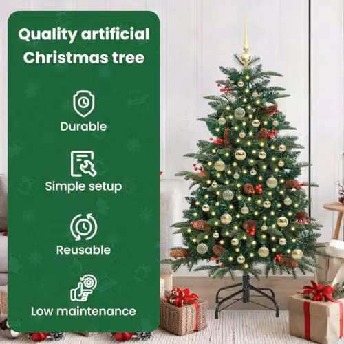 vidaXL Artificial Christmas Tree with 150 LEDs and Stand, Green, Height: 150 cm – 4