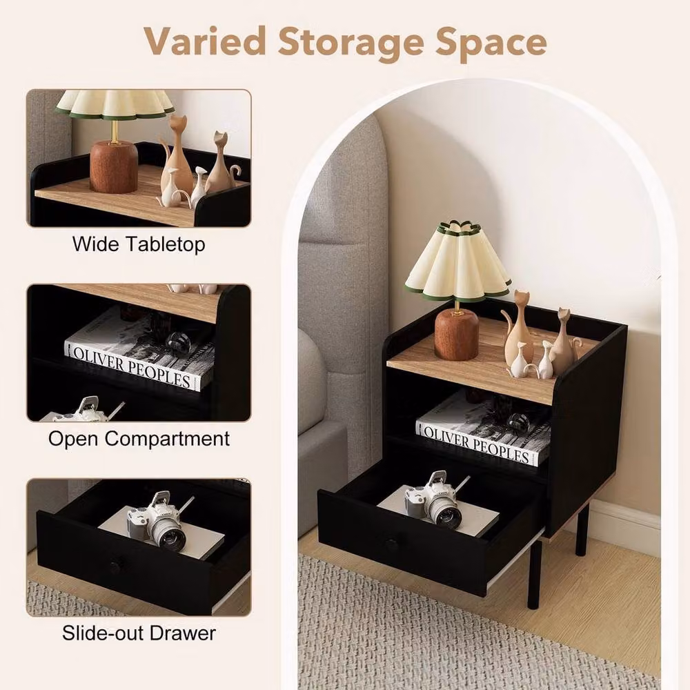 KORVIXA Modern Black Metal Compact End Table with Storage Shelf – 5