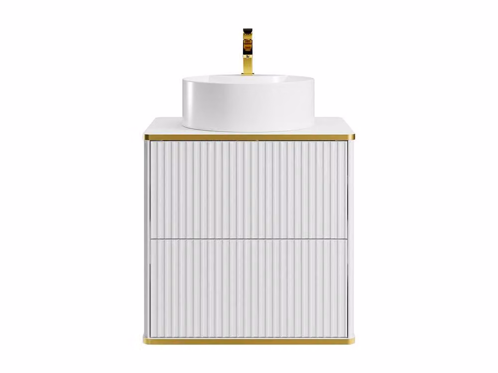 Vente-unique Suspended Striped Glossy Bathroom Vanity Unit with Gold Trim in White, W/D/H: 60 x 47 x 54 cm – 2