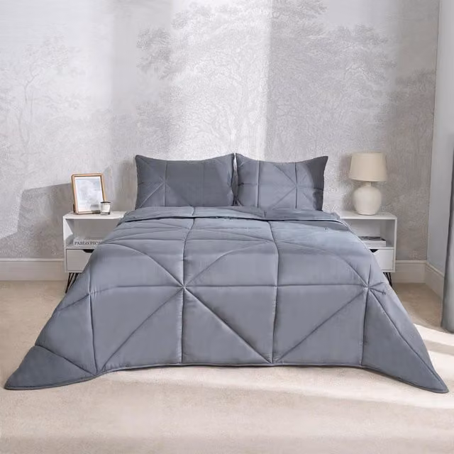 OHS Geo Quilted 7.5 Tog Duvet Set in Grey