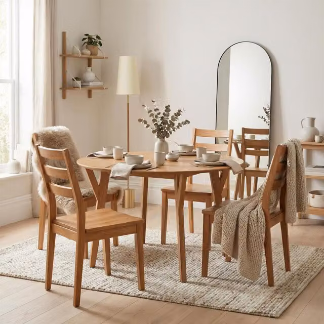 Furniturebox UK Lynton Round Wood Dining Table and 4 Chairs Set in Brown Walnut Effect