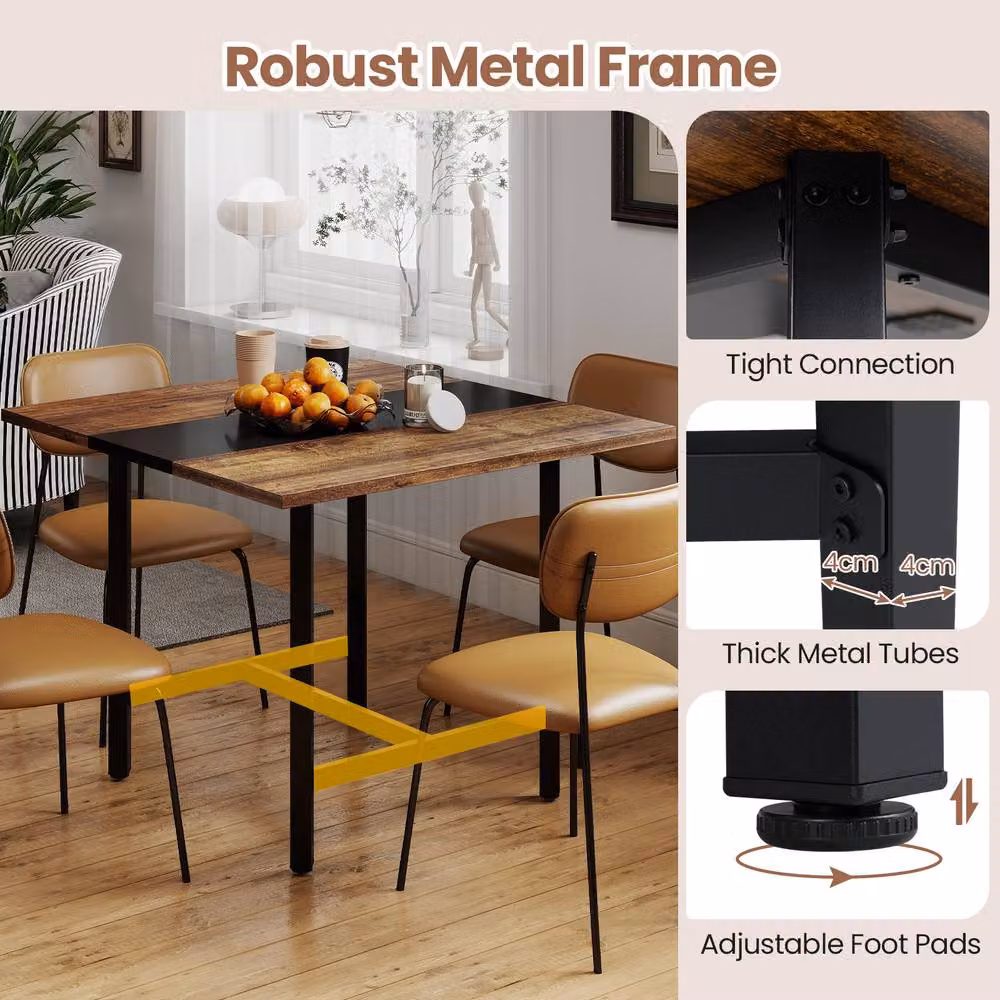 Gymax Industrial Square Meeting Room Table for 4 People in Brown and Black – 4