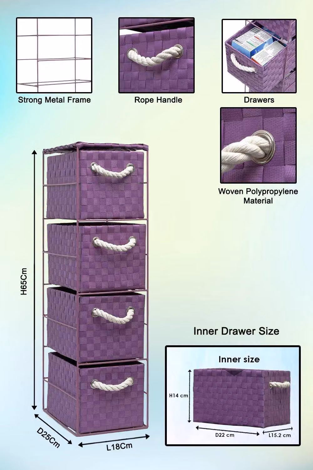 Arpan 4-Drawer Storage Unit in Purple, W/D/H: 18 x 25 x 65 cm – 2