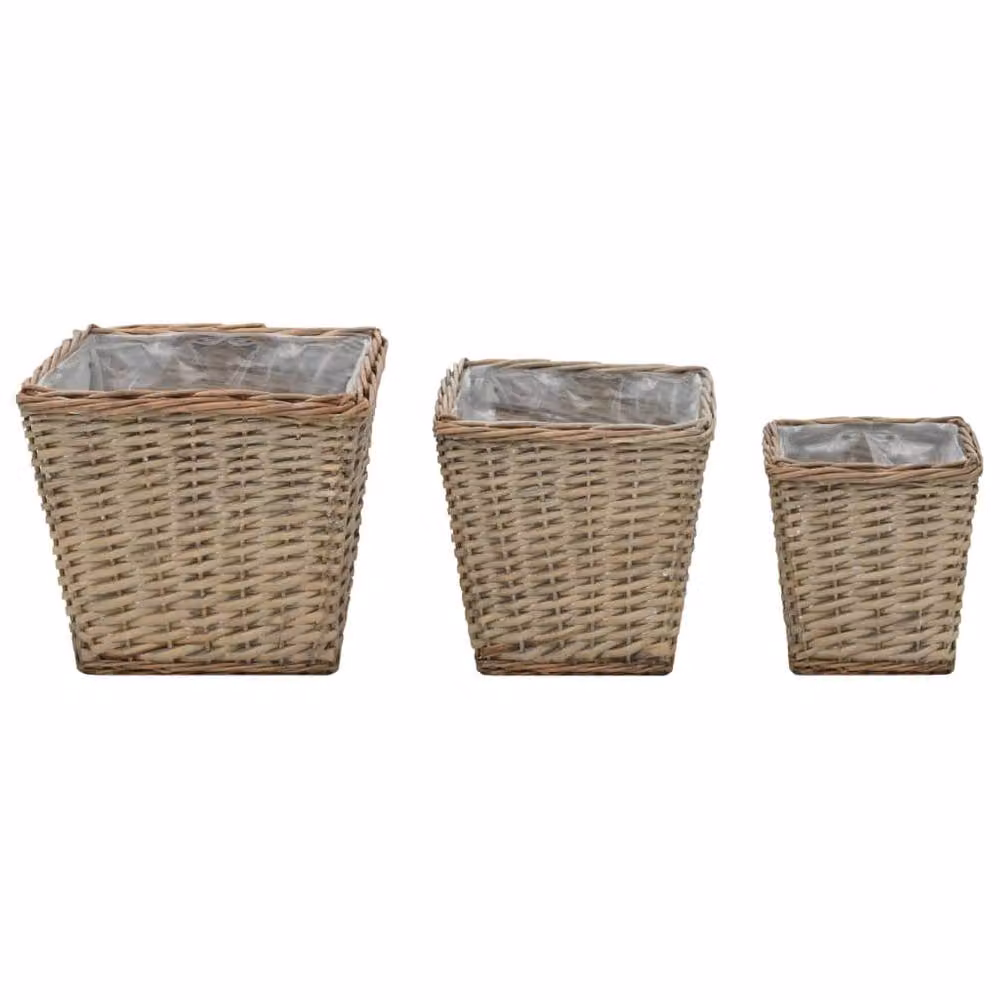 Berkfield Home 3-Piece Wicker Raised Bed Set with PE Lining in Brown – 2