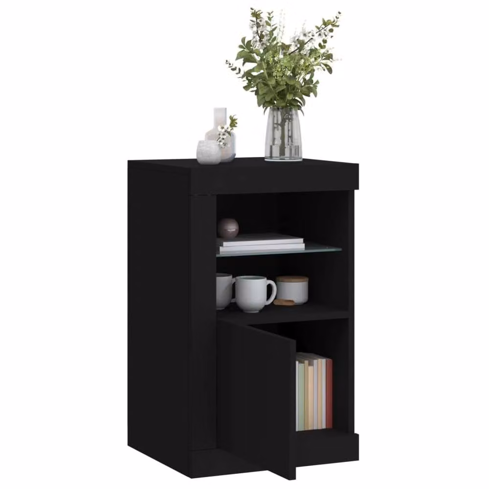 Berkfield Home Set of 2 Modern Black Matt Side Cabinets with Integrated LED Lighting and Glass Doors – 2