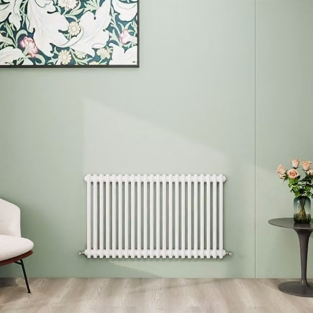 AicaBathroom Horizontal Traditional Cast Iron Style 2 Column Radiator in White, W/D/H: 60 x 60 x 60 cm