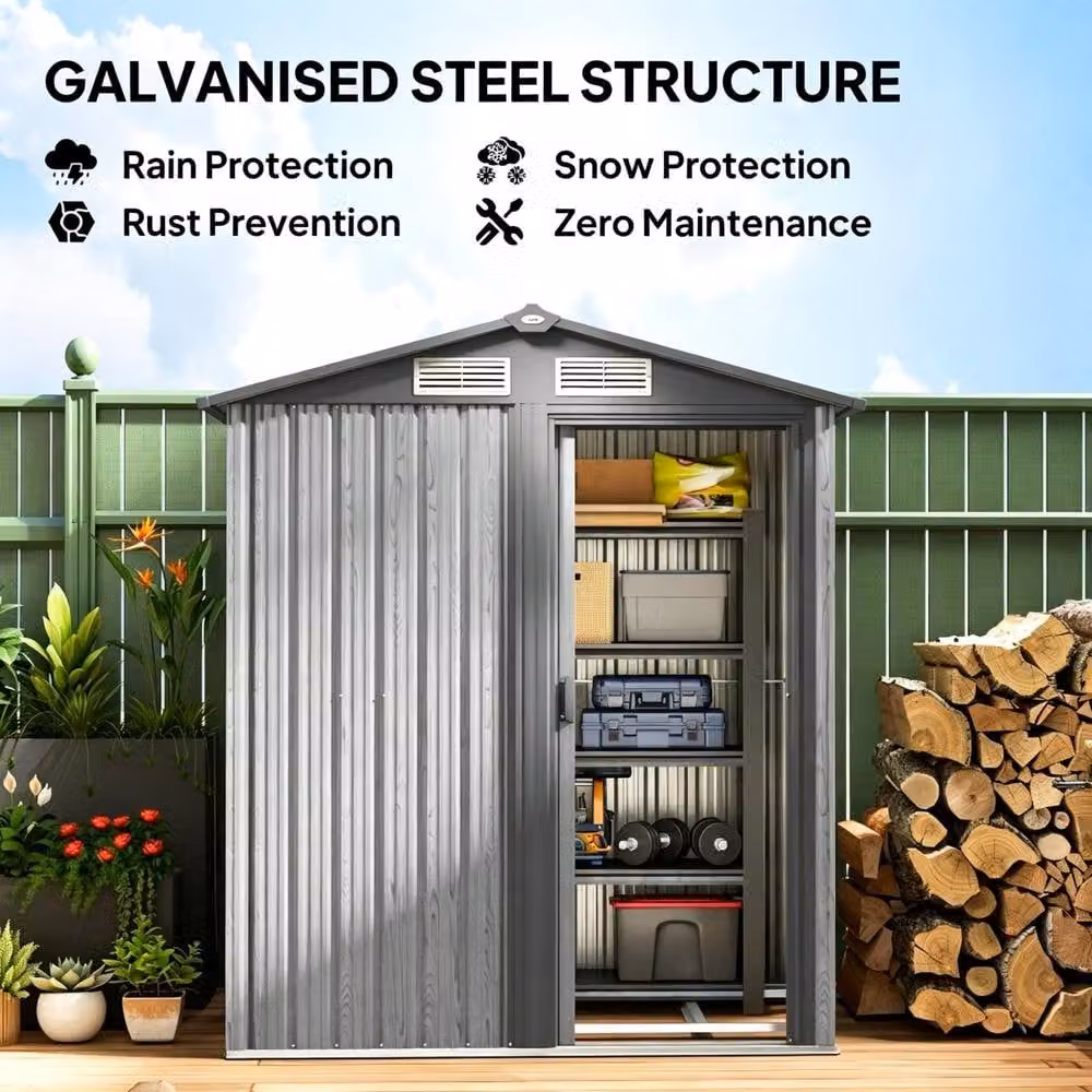 STILVORA Grey Steel Pent Garden Storage Shed with Sliding Door and Window, W/D/H: 111 x 119 x 188 cm – 5