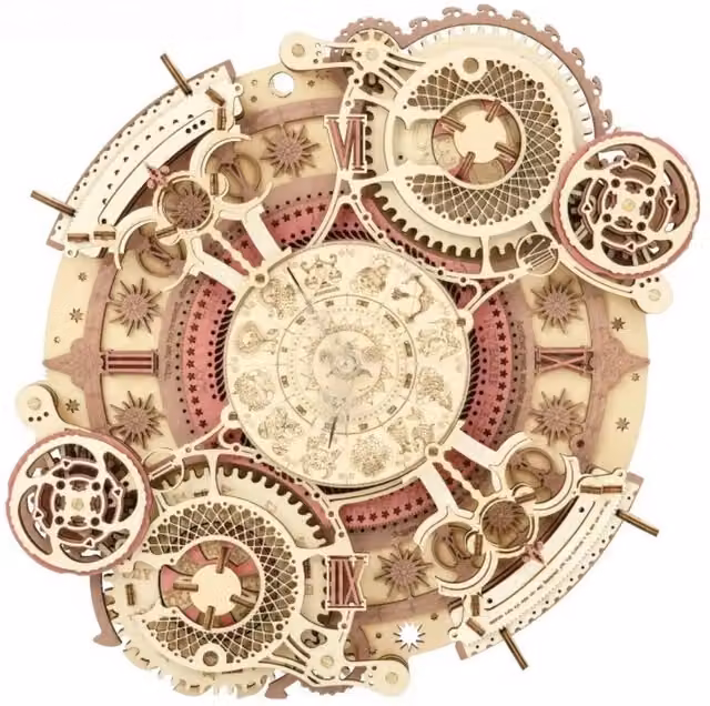 Syntego Zodiac 3D Wooden Puzzle Wall Clock, Beige and Yellow, W/D/H: 29.5 x 16.8 x 16.8 cm