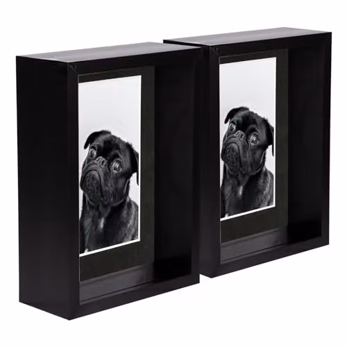 Nicola Spring Pack of 2 Black Rectangular 3D Deep Box Wooden Photo Frames for Hanging or Standing – 1