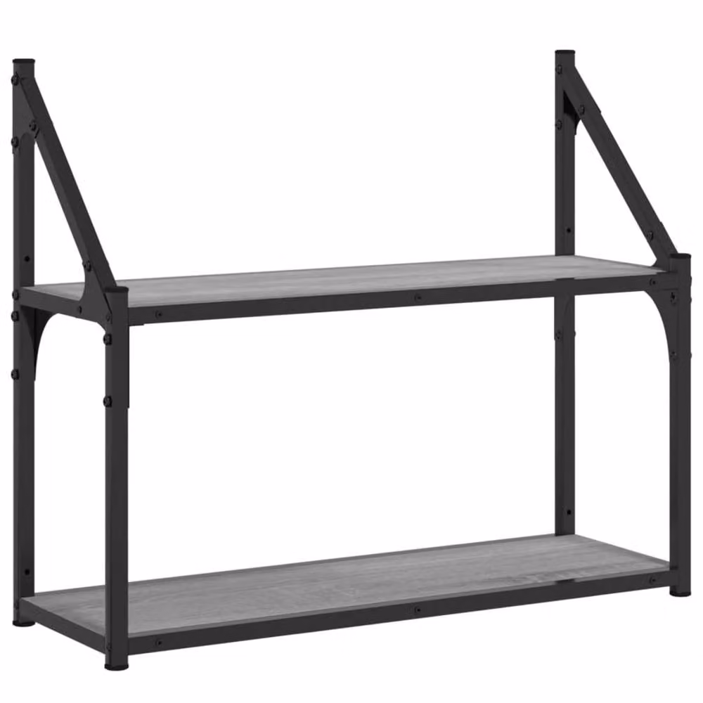 Berkfield Home 2-Tier Wall Mounted Shelf in Grey Sonoma, W: 60 cm, D: 21 cm, H: 51 cm – 2