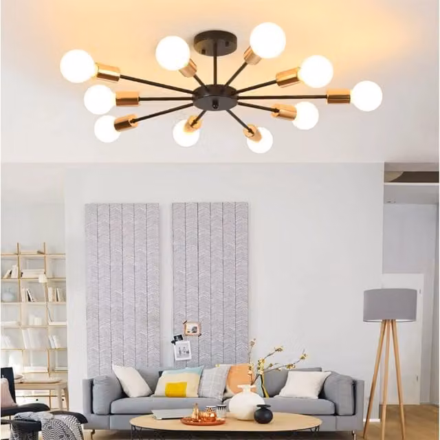 The Bath Plus TB+ Modern 10-Light Round Ceiling Chandelier in White and Gold/Brass
