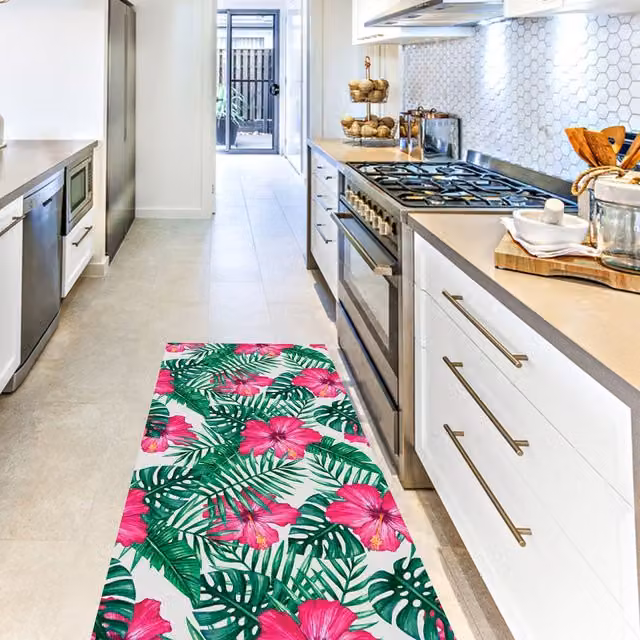 Artsy Mats Monstera Floral Vinyl Floor Mat, Multicolour, W: 67 cm, L: 190 cm