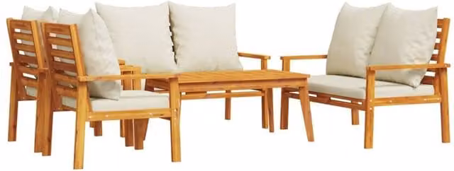 Berkfield Home 5 Piece Acacia Wood Garden Lounge Set with Cushions in Brown – 1