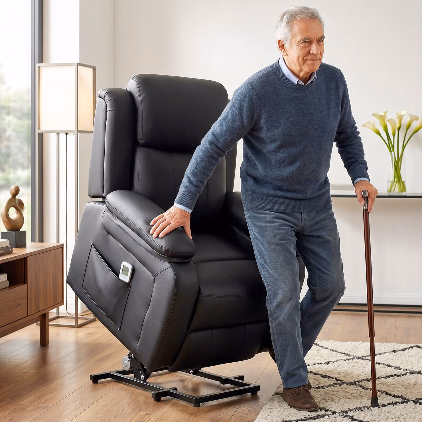HOMCOM Black PU Leather Power Lift Riser and Recliner Chair with Vibration Massage for Seniors – 2