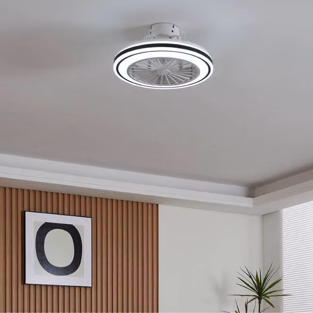 Eglo Almeria LED Ceiling Fan Light in White and Black Plastic