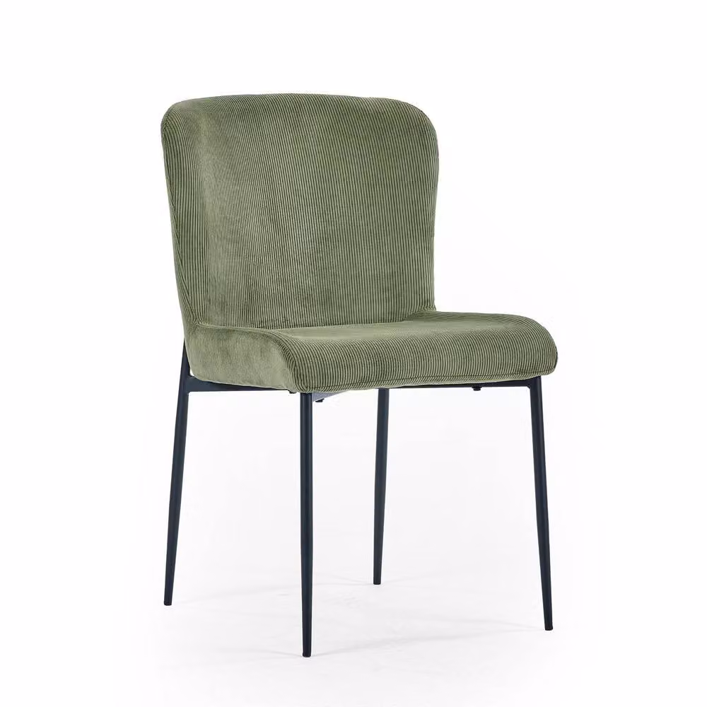Cheshire Thornbury Set of 2 Elegant Green Velvet and Cord Dining Chairs with Black Metal Legs – 2