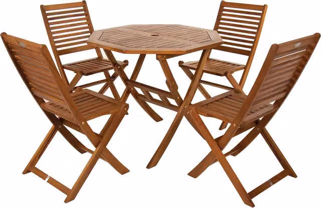 Charles Bentley 5-Piece Acacia Wood Octagonal Garden Table and Chairs Set in Natural Brown