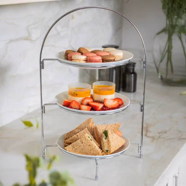 Artesa 3 Tier Round Afternoon Tea Cake Serving Stand in Silver