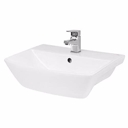 Hudson Reed Lynx White Ceramic Semi Recessed Bathroom Basin with 1 Tap Hole, W: 50 cm, D: 17 cm, H: 38 cm
