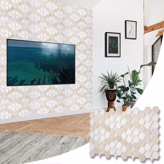 NOVECRAFTO PVC 3D Wall Panels with Hexagon Honeycomb Geometric Design in Beige and Yellow, W: 96.6 cm x H: 64.5 cm