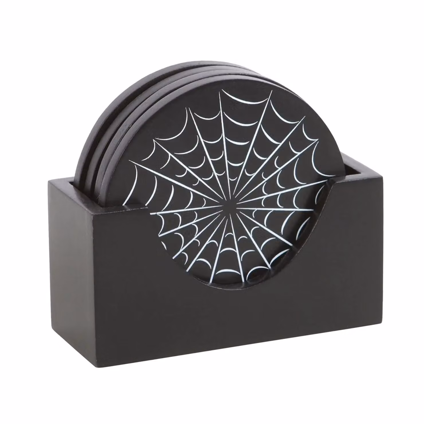Something Different Spider Web Coaster Set of 4 in Black with Holder