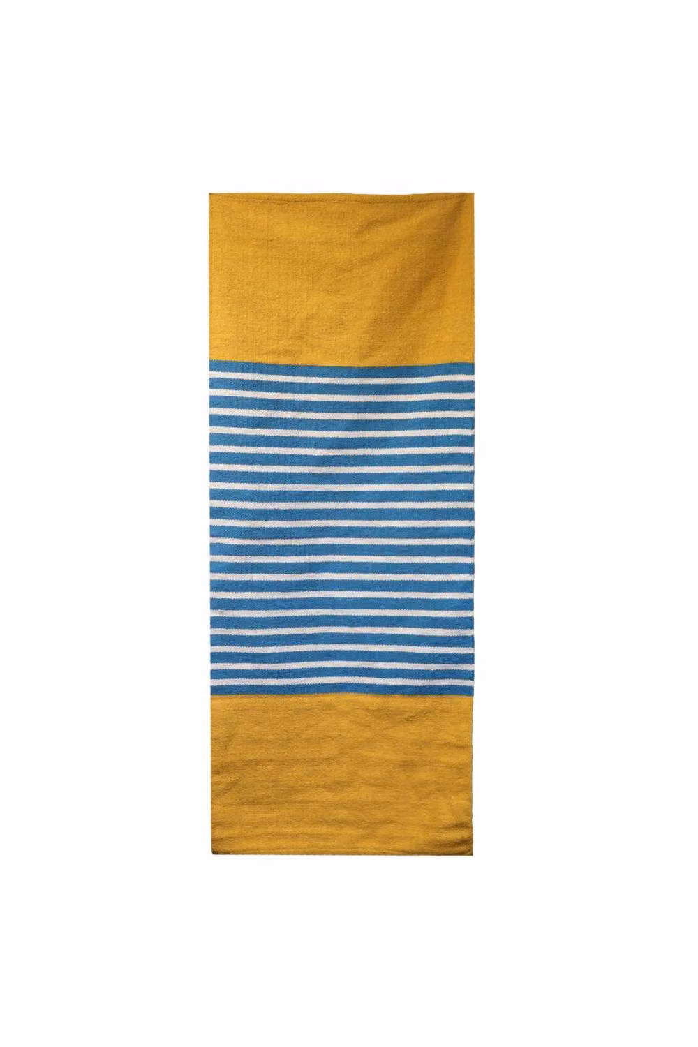 KDMD Indian Cotton Ethnic Striped Rug in Yellow and Blue, W: 70 cm, L: 170 cm – 1