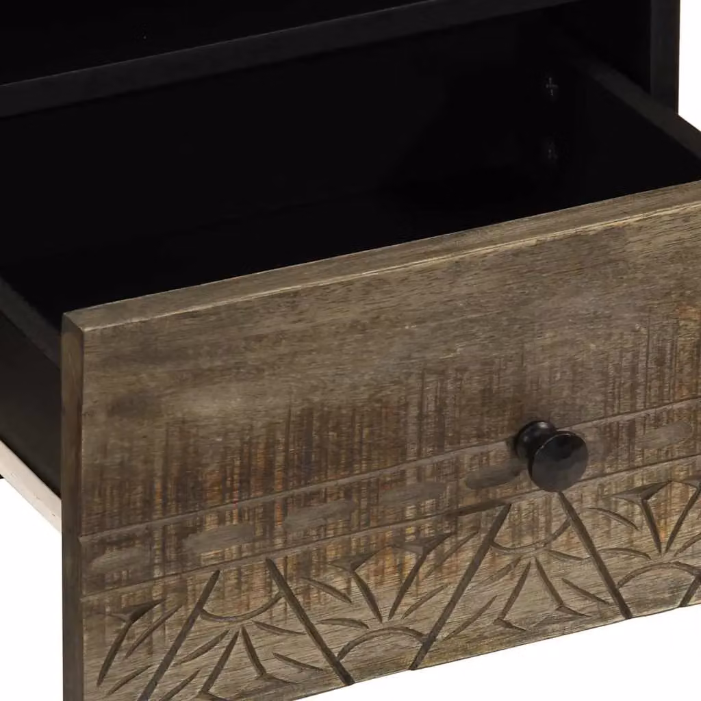 Berkfield Home Light Grey Mango Wood Bedside Cabinet W/D/H: 40 x 33 x 46 cm – 5