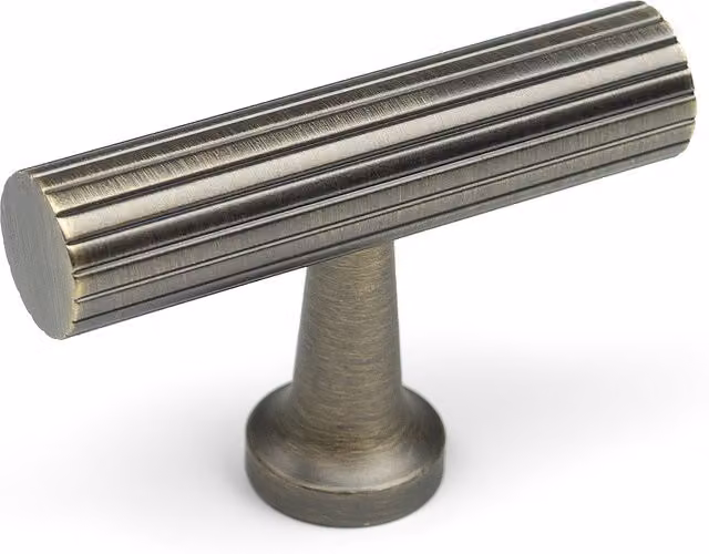 Handle & Home Reeded Detail T-Bar Cabinet Handle in Brushed Antique Brass and Gold Aluminium, 50mm