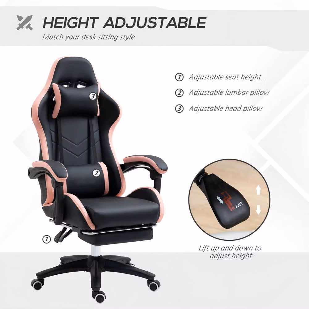 STILVORA Black Synthetic Leather Gaming Chair with Footrest, Headrest and 360 Degree Swivel, W/D/H: 65 x 65 x 129 cm – 6