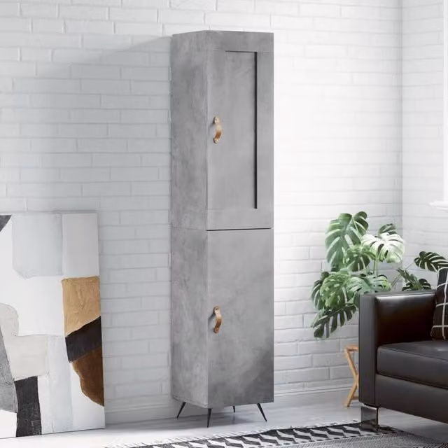 Berkfield Home Industrial Highboard in Concrete Grey, W/D/H: 34.5 x 34 x 180 cm