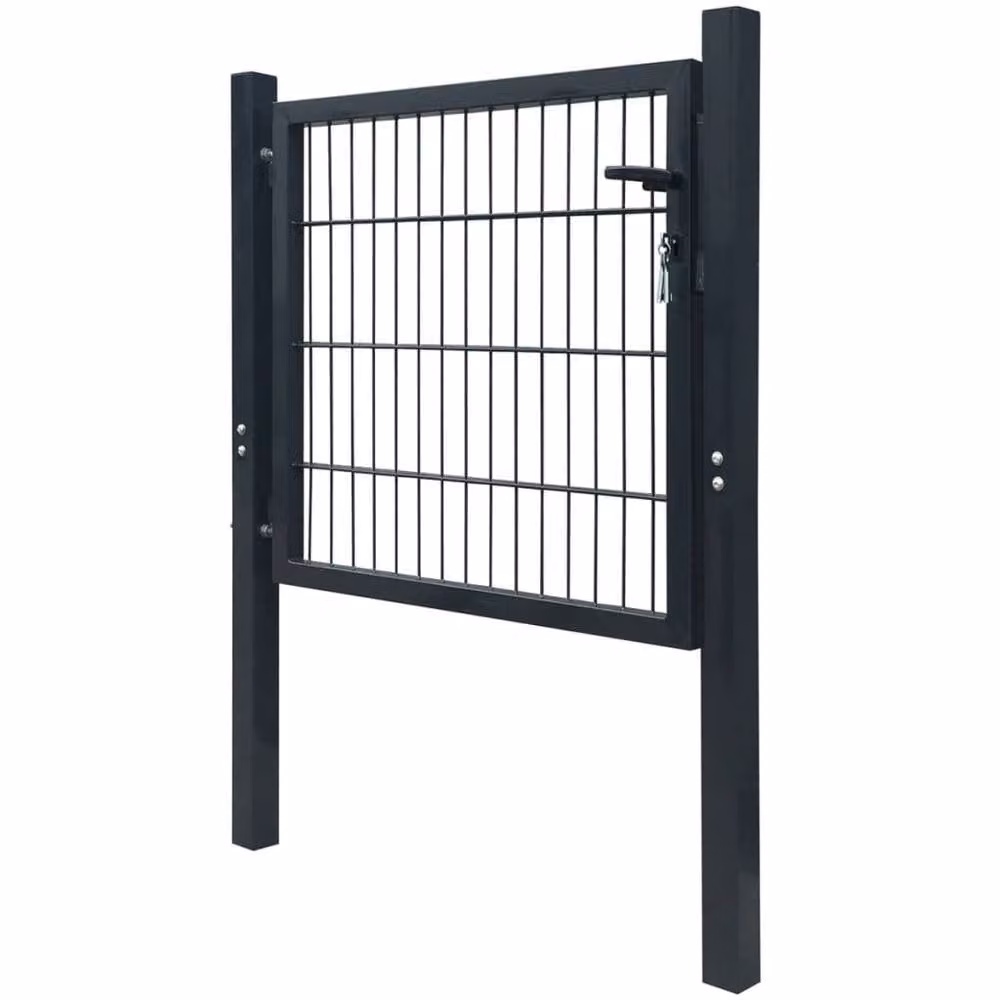 Berkfield Home 2D Single Steel Fence Swing Gate, Anthracite Grey, W: 106 cm, H: 130 cm – 3
