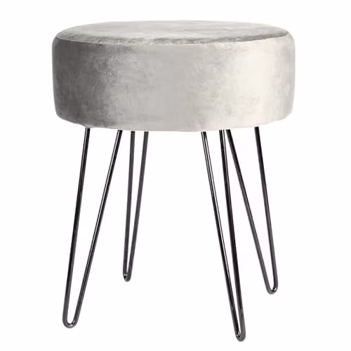 Harbour Housewares Modern Cylindrical Velvet Footstool in Grey with Black Legs, H41 x W41 x D41 cm – 1