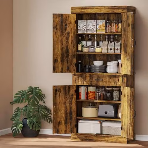 HOMCOM Brown Kitchen Pantry Tall Storage Unit with Internal Shelves and Drawers, H: 180 cm, W: 80 cm, D: 35 cm – 4