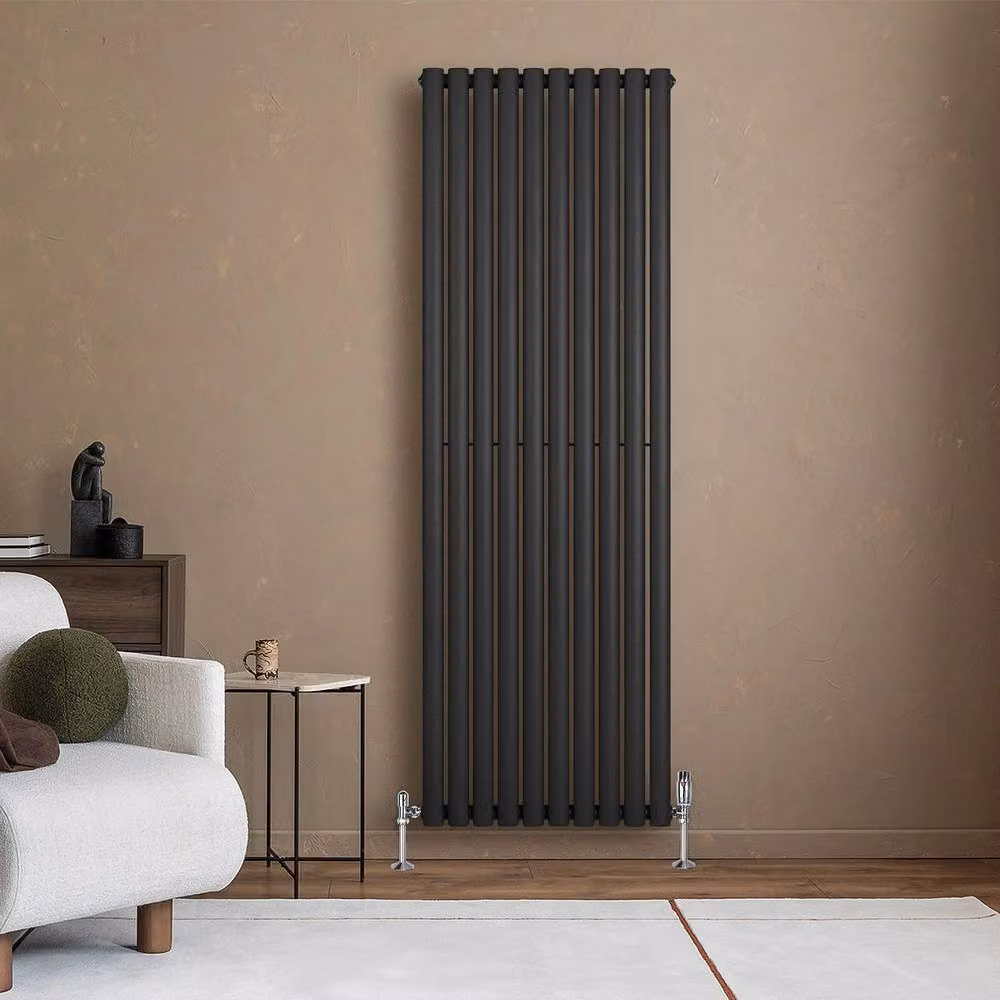 Monstershop Oval Single Column Steel Radiator with Integrated Thermostat Valves in Black, H: 180 cm, W: 60 cm – 4
