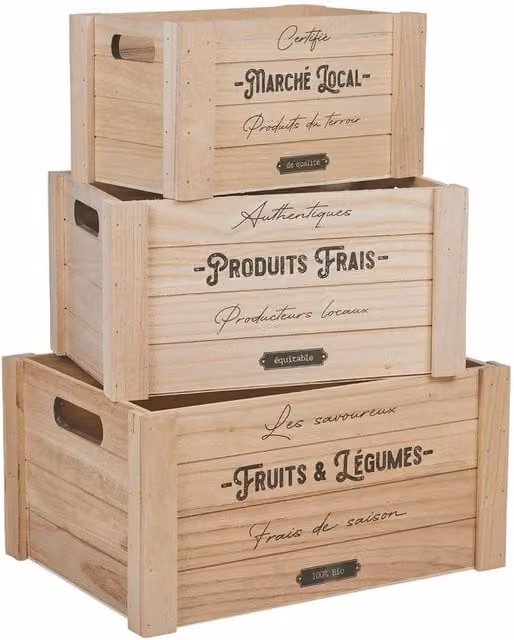 EONLION Set of 3 Vintage Wooden Storage Chests with Handles in Beige – 1