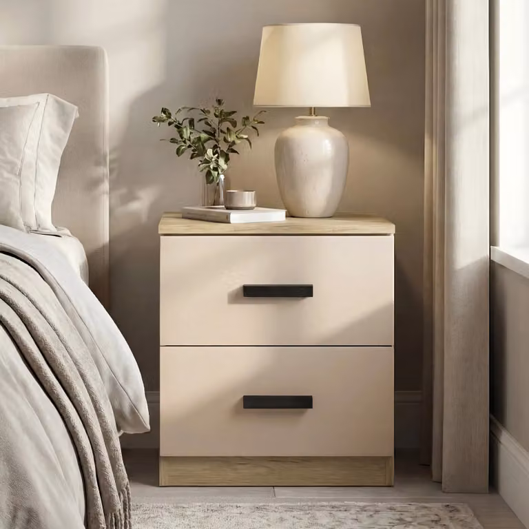 DHS Blythe 2 Drawer Bedside Table in Oak and Cashmere