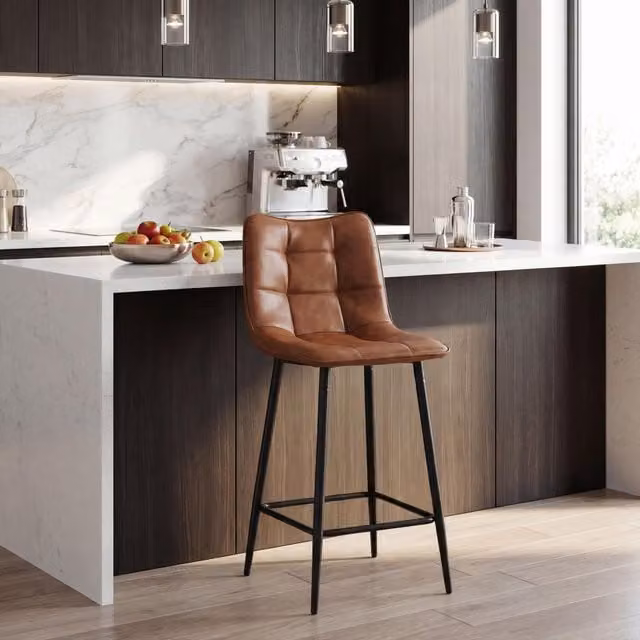 Shankar Modern Upholstered Bar Stool with Black Metal Frame in Brown and Black