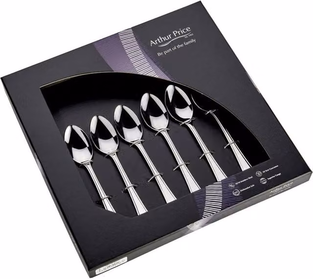 Arthur Price Grecian Polished Stainless Steel Tea Spoons, Set of 6, Silver