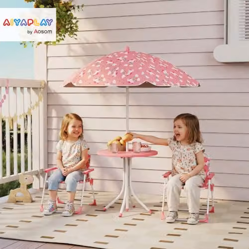 AIYAPLAY Kids Patio Table and Chair Set with 2 Chairs, Pink – 2