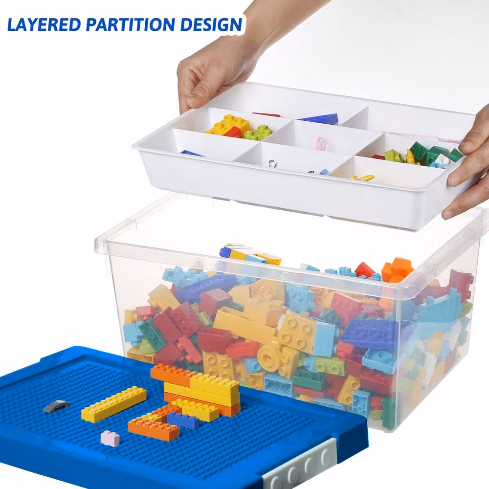 Greentainer Stackable Blue and Transparent Plastic Storage Bins with Lids for Children's Toys – 3