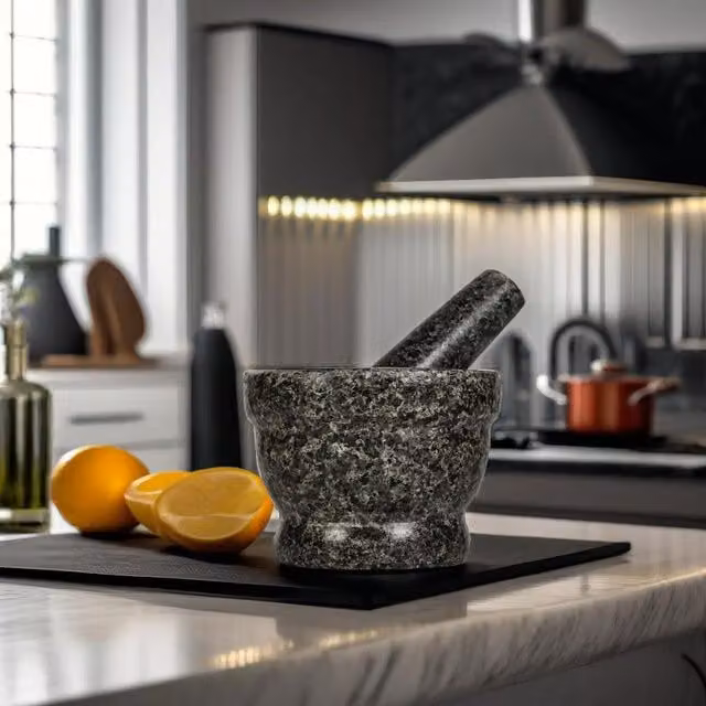 Modcraft Black Granite Round Mortar and Pestle Set