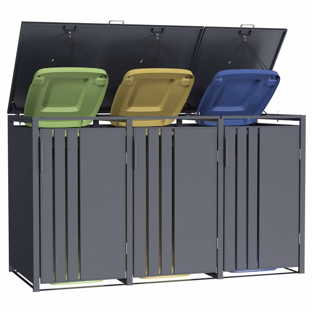 Phoenix Safe Company Anthracite Triple Wheelie Bin Store for 3 x 240L Bins, Soft Close Metal Storage, W/D/H: 80 x 116 x 80 cm – 4