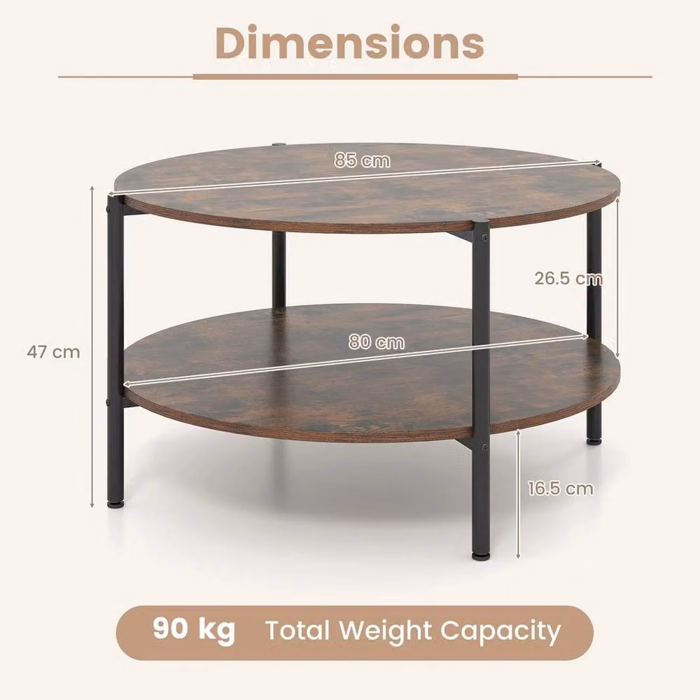 KORVIXA Modern Round Coffee Table with Brown Matt Metal Frame, Diameter: 100 cm, Height: 47 cm – 2