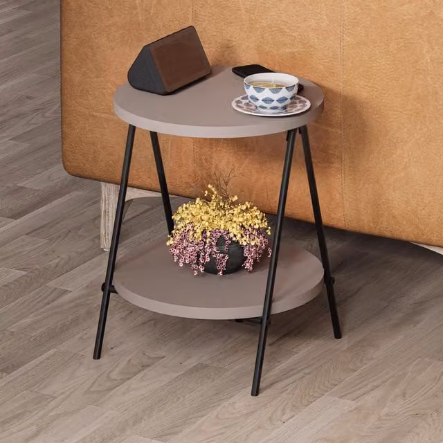 FWStyle Small Round 2 Tier Side Table in Mocha Grey