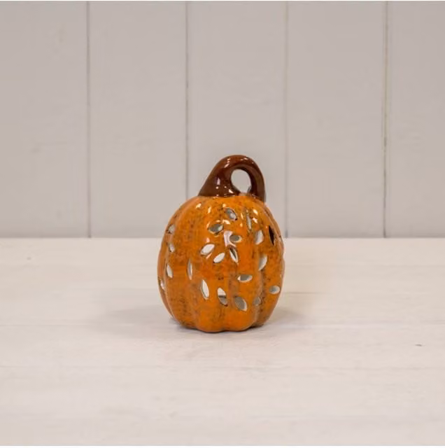 KDMD Rustic Orange and Brown Ceramic Pumpkin Tealight Holder