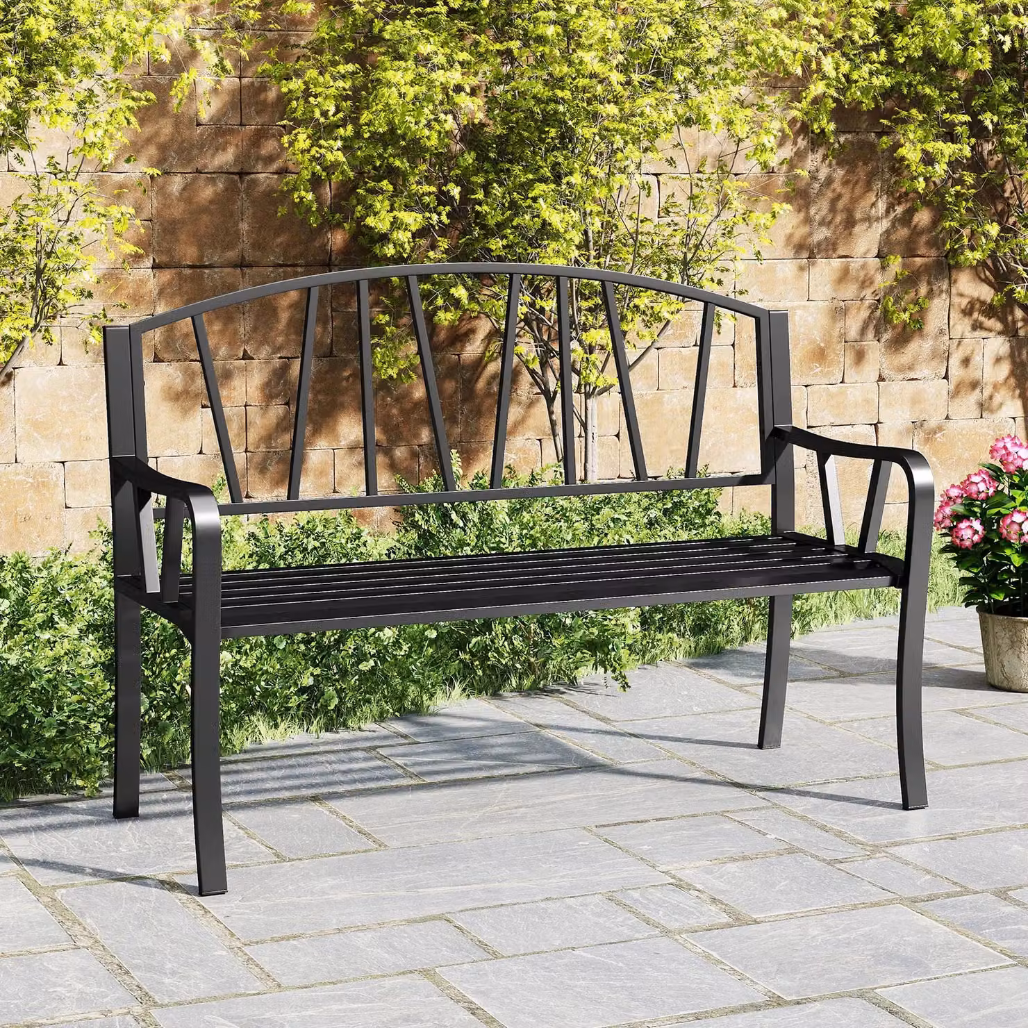 Costway Metal Garden Bench in Black for 2-3 People, Width: 129 cm – 4