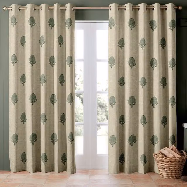 Emily Bond Globe Made to Measure Blackout Floral Cotton Curtain Panel in Green